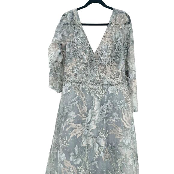 Mac Duggal 20214D Long Sleeve Embroidery V-Neck Evening Lace Dress Size 14 NWT - Picture 8 of 12